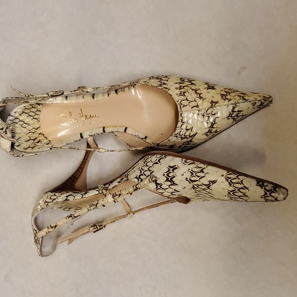 Cole Haan Black and Cream Snakeskin Heels